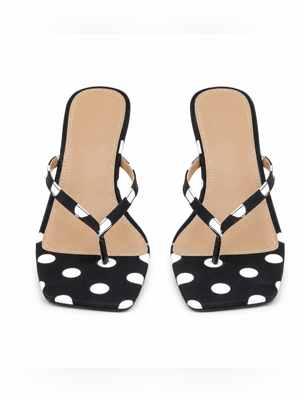 Black White Polka Dot Stiletto Thong Heels | Statement Mule Sandals